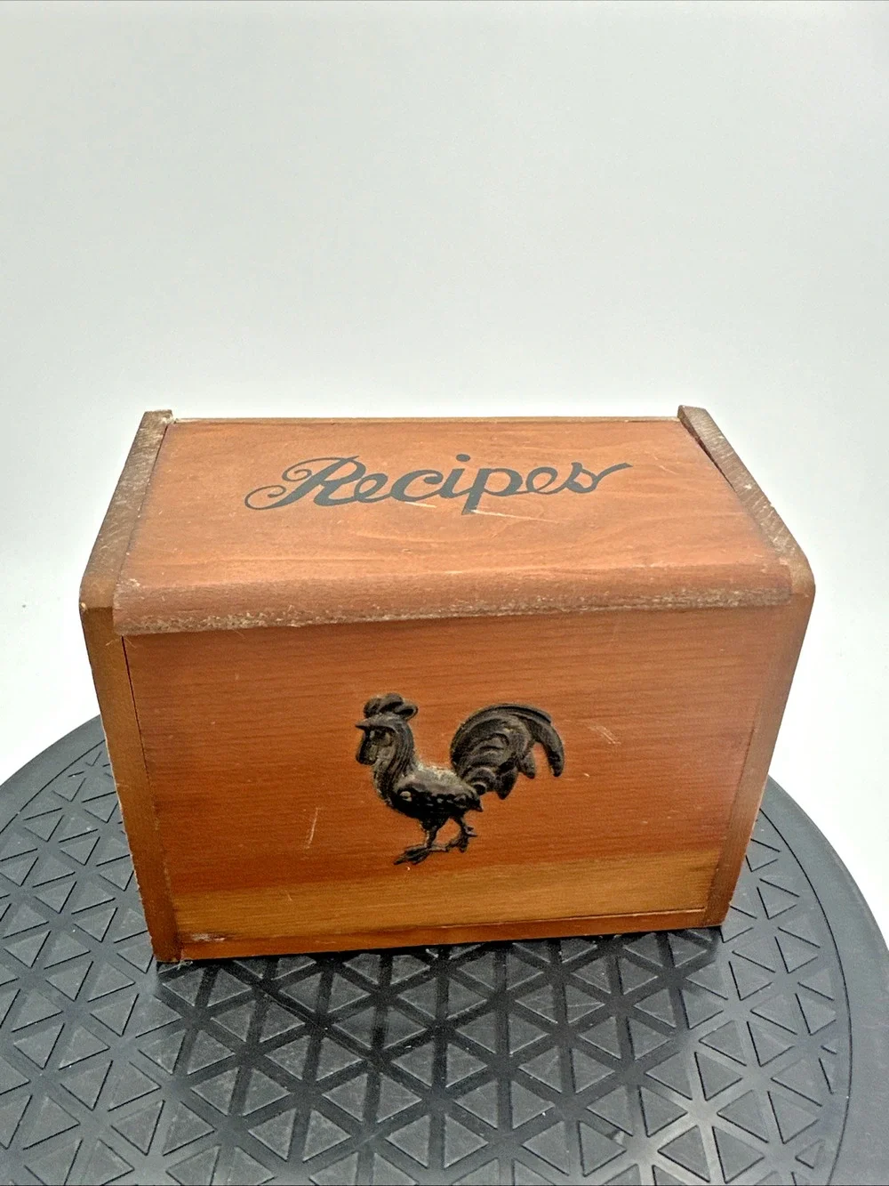 Vintage Wooden Recipes Box W/ 3D Rooster on Front in Original Box JAPAN